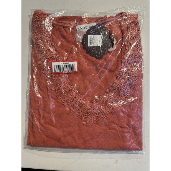 Knox Rose Women's Top 4X Sleeveless Blouse V-Neck Crochet Lace Orange Brick Red - Picture 12 of 13